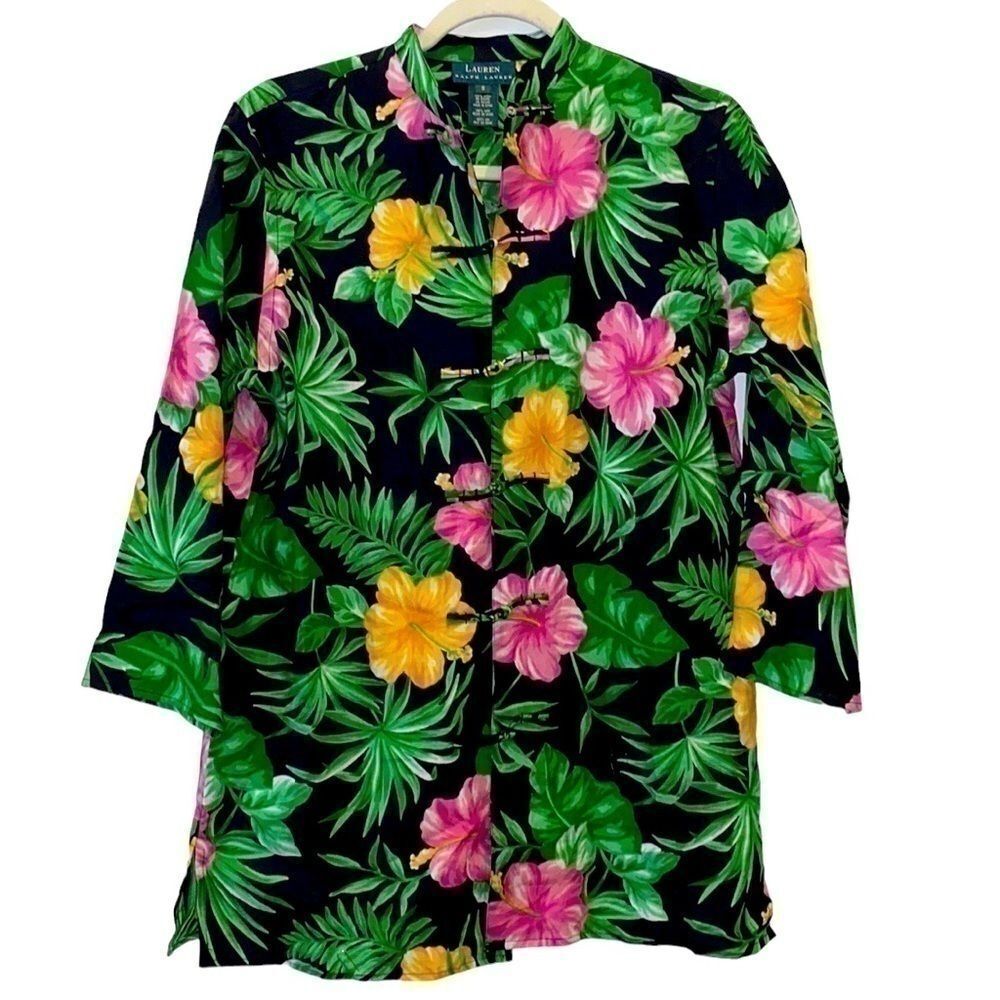 Lauren Ralph Lauren Floral Tropical 100% Linen Blouse Top S​​​​​​​​​​